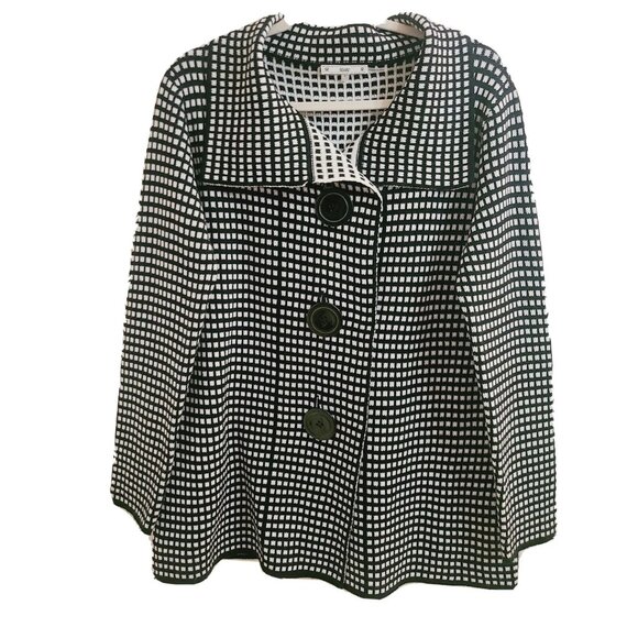 Sioni Black & White Checkered  Big Button Long Sleeve Thick Cardigan Jacket sz L - Picture 1 of 7